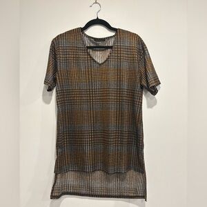 Suzy Shier Checkered Blouse in Black and Gold (M)